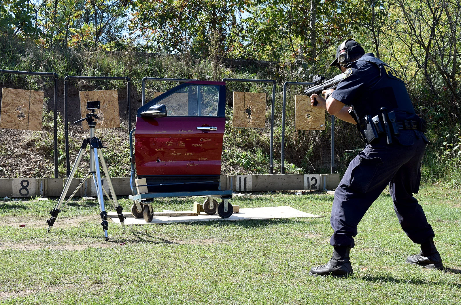 Vehicle door protection demonstration at a range